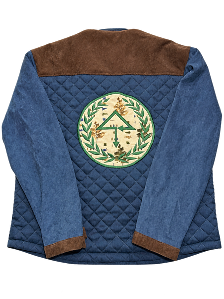 OTT Blue Button Up back with folded sleeves and green embroidered emblem