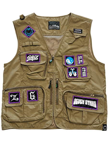 Seven Stars Tactical Vest size L front with purple-bordered embroidered patches
