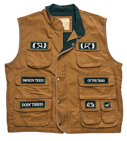 Smoking Trees Doing Threes Cotton Vest upcycled front view