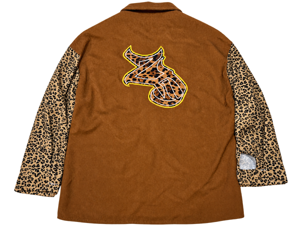 ZD Cord Button Up back with leopard print ZD applique and sleeves